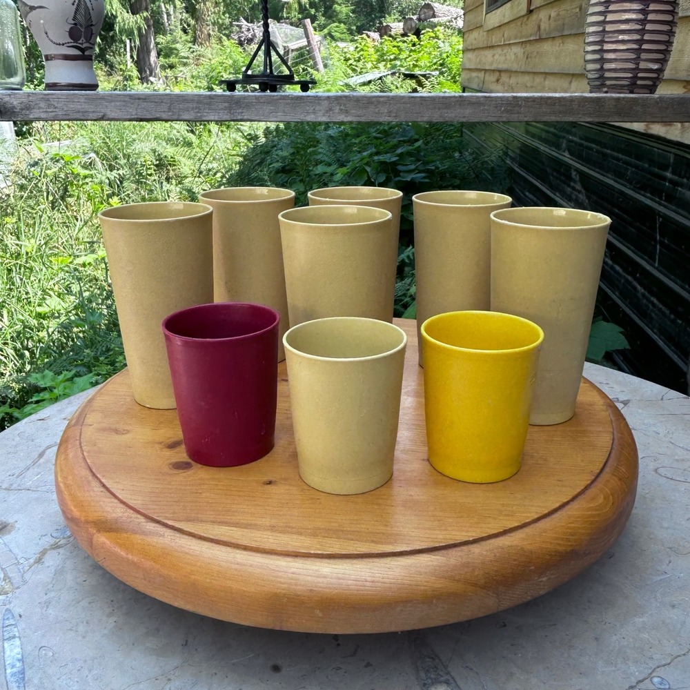 Vintage Tumblers Mixed Lot 9pc Harvest Gold Yellow Red MCM Retro Tupperware 80's